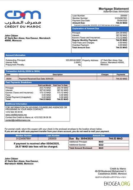 Maroc Relevé hypothécaire du Crédit du Maroc Modèle Word et PDF template Maroc Relevé hypothécaire du Crédit du Maroc Modèle Word et PDF template